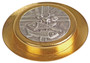 Elegant 24k Gold Plated Paten Pyx with Oxidized Silver Emblem, Satin and Bright Finish, 35 Host Capacity