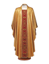 Gold Broderie Chasuble with Chevron and Soutache Trim – Classic Liturgical Vestment with Square Collar for Solemn Catholic Celebrations
