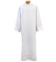 Tropical Weight Poly/Wool Blend Alb with 1.5" White Embroidered Braid – Washable Clergy Alb with Button or Velcro Closure in Standard & Ample Cut - X-Small
