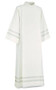 Front Wrap Alb in Beige Greco Fabric with Linear Grey Embroidery by Slabbinck – Washable Liturgical Vestment with Stitched Pleats 