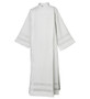 Front Wrap Alb in Pearl White Linen-Look Poly/Rayon Blend – Covered Shoulder Button Closure, Lightweight and Washable Vestment -X-Small