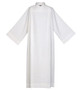 Popular Front Wrap Clergy Alb – Pearl White Linen-Look Poly/Rayon Blend with Shoulder Button Closure -X-Large