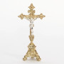 Small 11 1/2" Altar Cross | Traditional Brass Cross with Holy Family Base and Silver Plated Corpus
