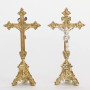Small 11 1/2" Altar Cross | Traditional Brass Cross with Holy Family Base and Silver Plated Corpus
