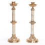 Marble & Brass Altar Candlestick – 12" Polished Brass with Marble Stems
