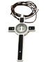 3" Colored Enamel St. Benedict Crucifix with Round St. Benedict Medal, Cord, and Booklet (Silver-tone w/ Black enamel)