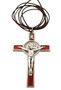 3" Colored Enamel St. Benedict Crucifix with Round St. Benedict Medal, Cord, and Booklet (Silver-tone w/ red enamel)