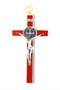 Saint Benedict Wall Crucifix with Colored Enamel (Gold-Red)