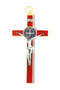 Saint Benedict Wall Crucifix with Colored Enamel (Gold-Red)