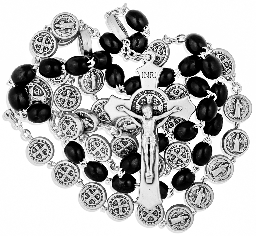 Saint Benedict Mini Rosary with Benedict Medal Cross (Black) - Trinity  Church Supply