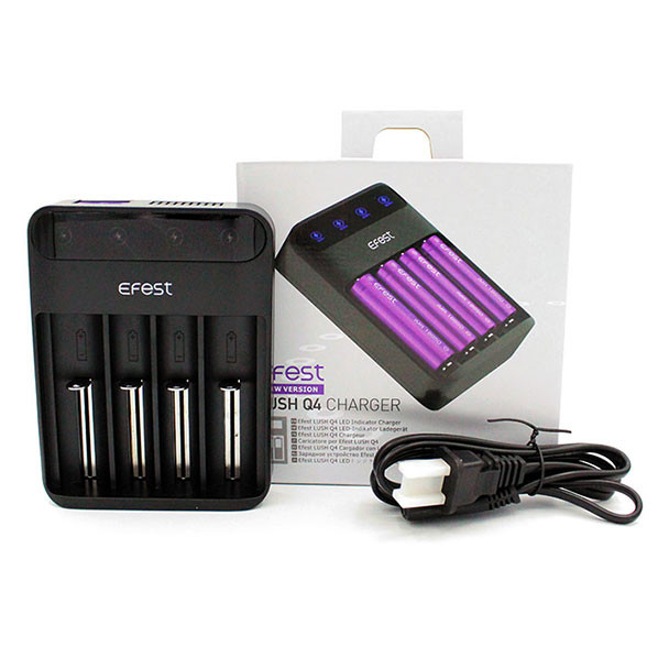 Efest Lush Q4 4-Bay  Fast Charger Package and Contents