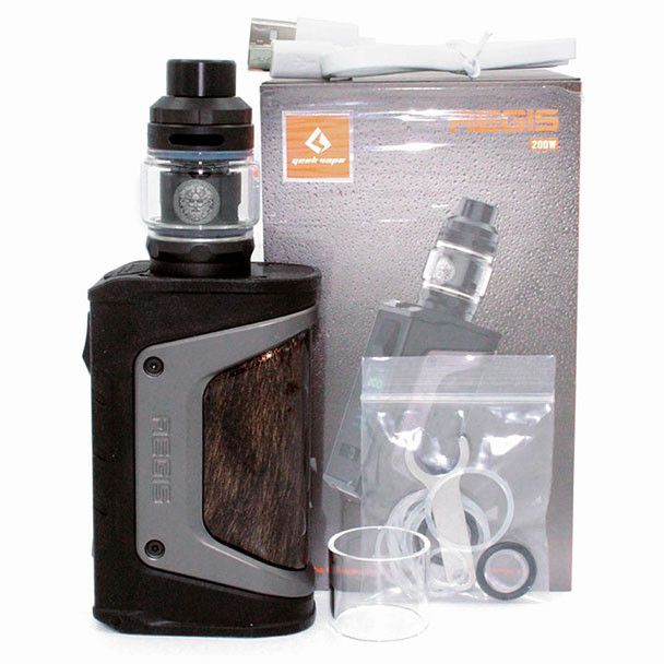 Aegis Legend Kit With Zeus Tank (200W TC) Geek Vape Black Gunmetal Package and Contents