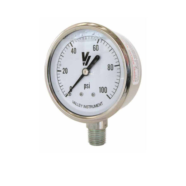 Valley Industries 2.5" SS Liquid Filled Gauge, 100PSI | 2154GXX100