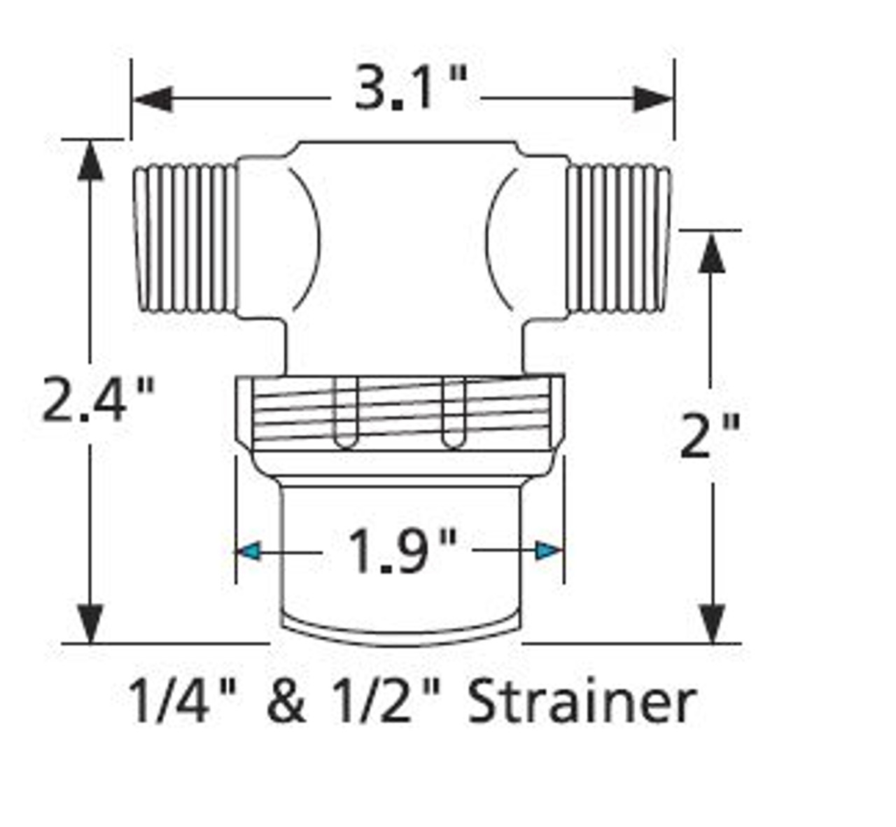 Hypro 3350 Series 1/4"I.D. (F) - 1/2" I.D. (M) T-Line Strainer 80 Mesh | 3350-0082