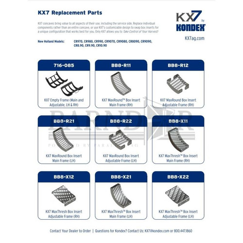 KX7 Standard Threshing Concave Kit Small Grain, New Holland CR Series