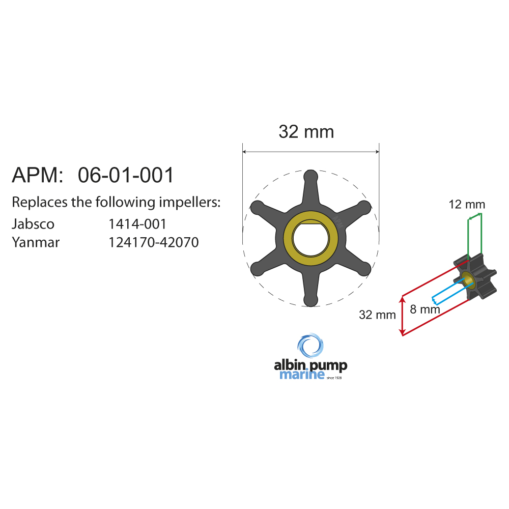 Neoprene impeller for Yanmar 1GM and 1GM10 seawater pump