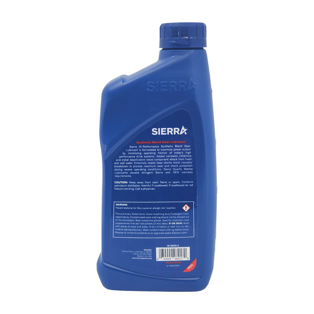 Sierra 18-9650-2 Hi-Performance Gear Oil Synthetic Blend 80W-90 946ml - rear label and specifications