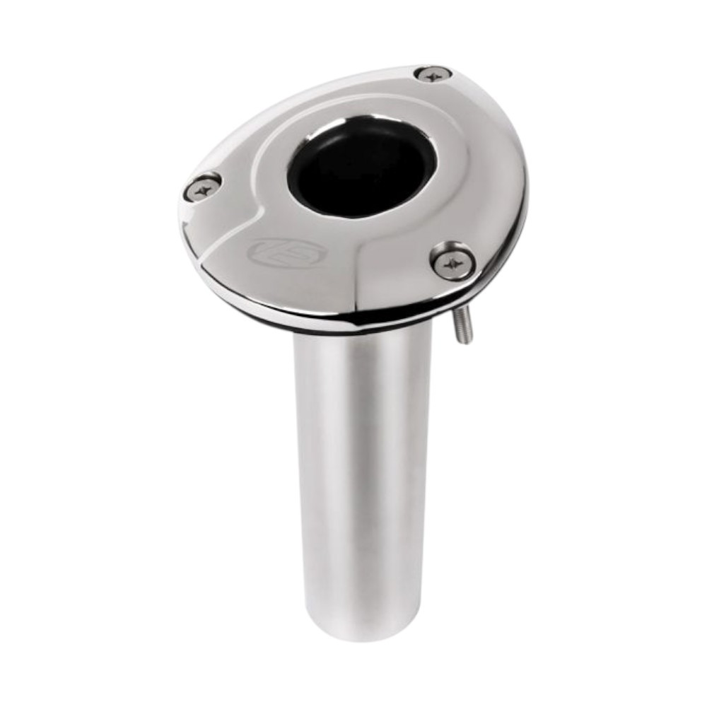 Bluewater Exploding Fish 15 Degree Head Stainless Steel Rod Holder with 316G stainless steel, tig-welded gimbal pin, and mirror-polished finish for offshore fishing
