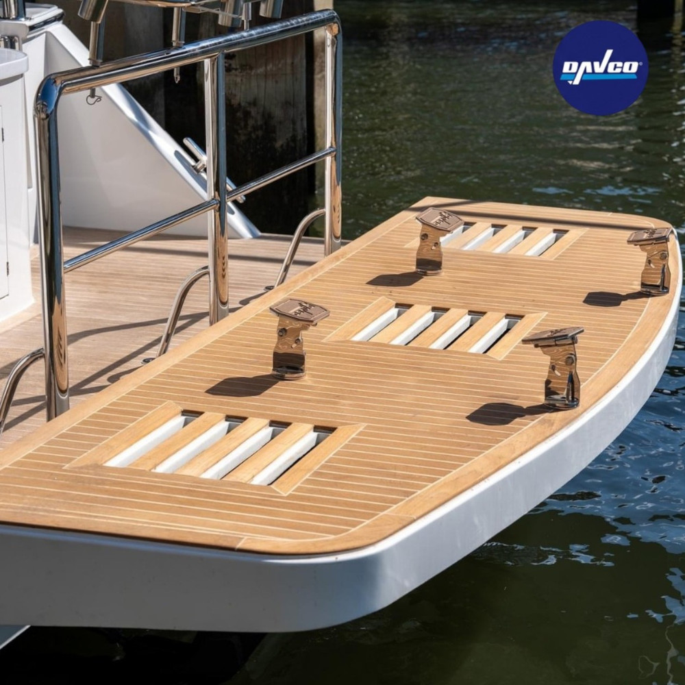 AquaChocks PWC chocks mounted on a boat swim platform