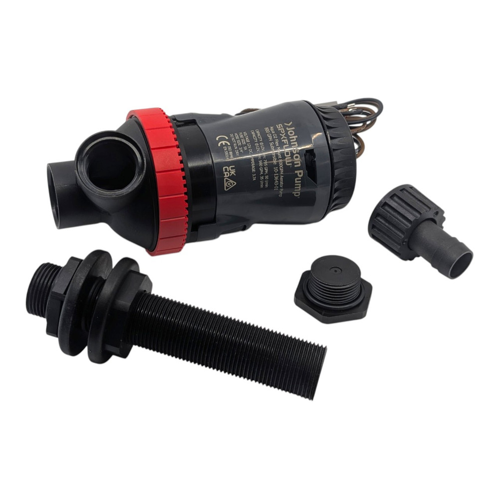 Included straight and 90 degree discharge fittings
