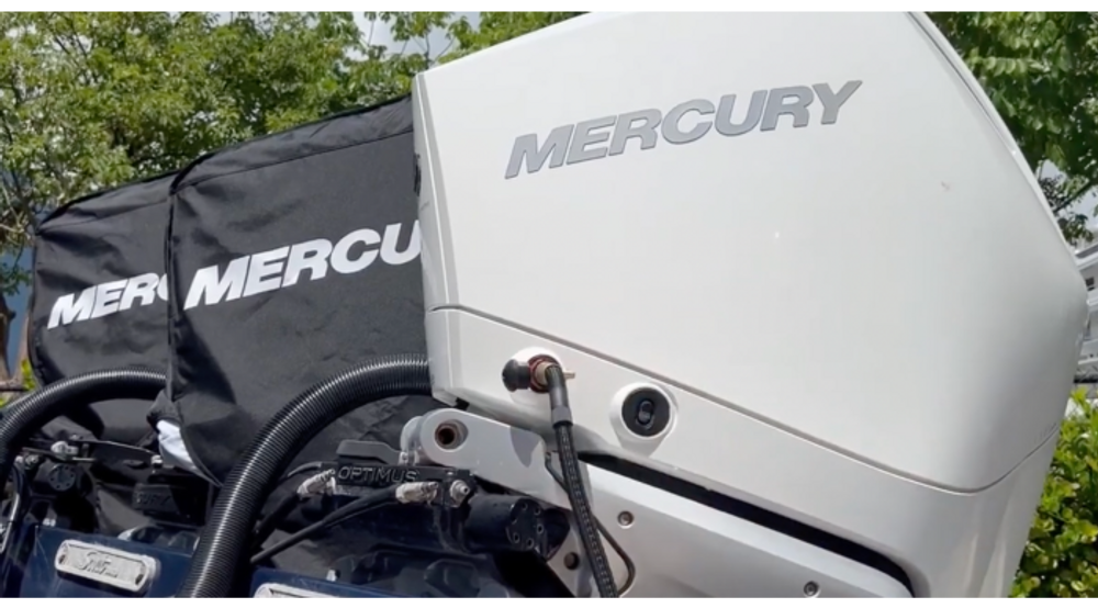 Flush-M Mercury 22-888958001 installed on dual Mercury Verado engines for flushing