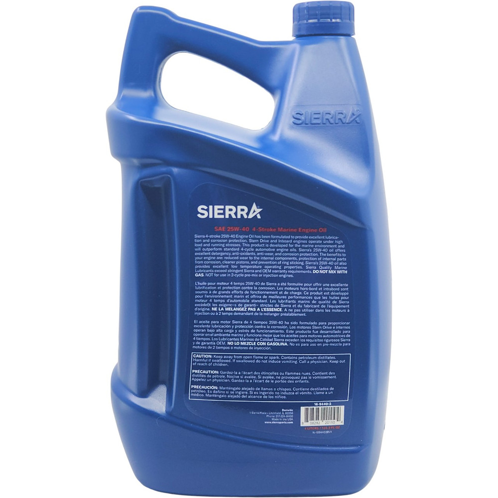 Sierra 18-9440-3 25W-40 FC-W Synthetic Blend 4 Stroke Oil 4L - rear label and specifications