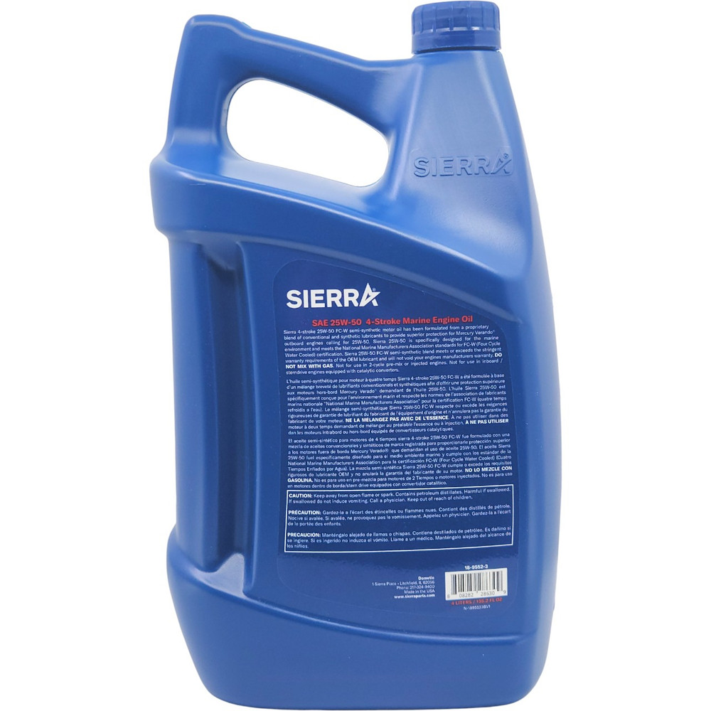 Sierra 18-9552-3 Mercury Outboard 25W-50 FC-W Semi Synthetic Oil 4L - rear label and specifications