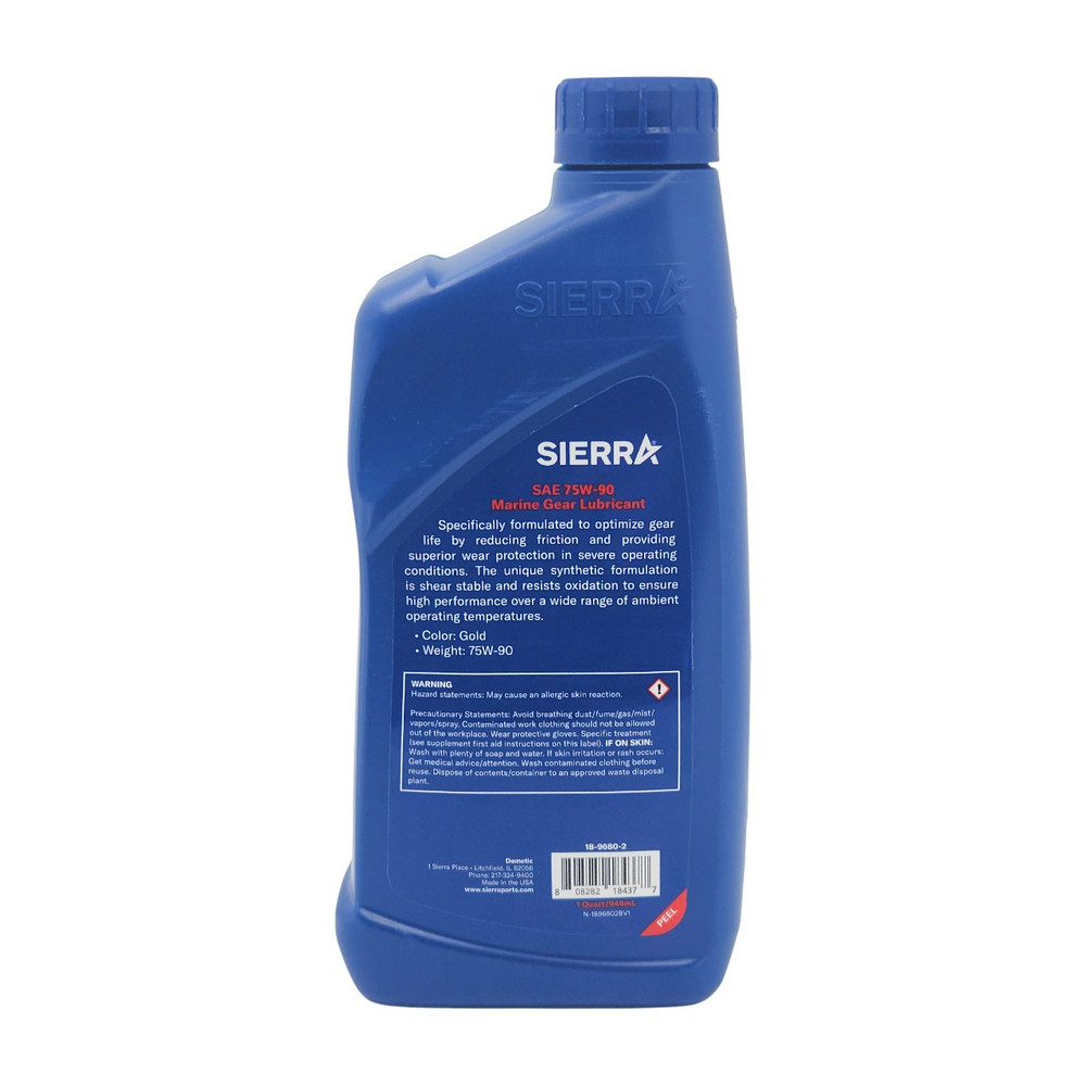 Sierra 18-9680-2 Full Synthetic 75w90 Gear Oil 946ml - rear label and specifications