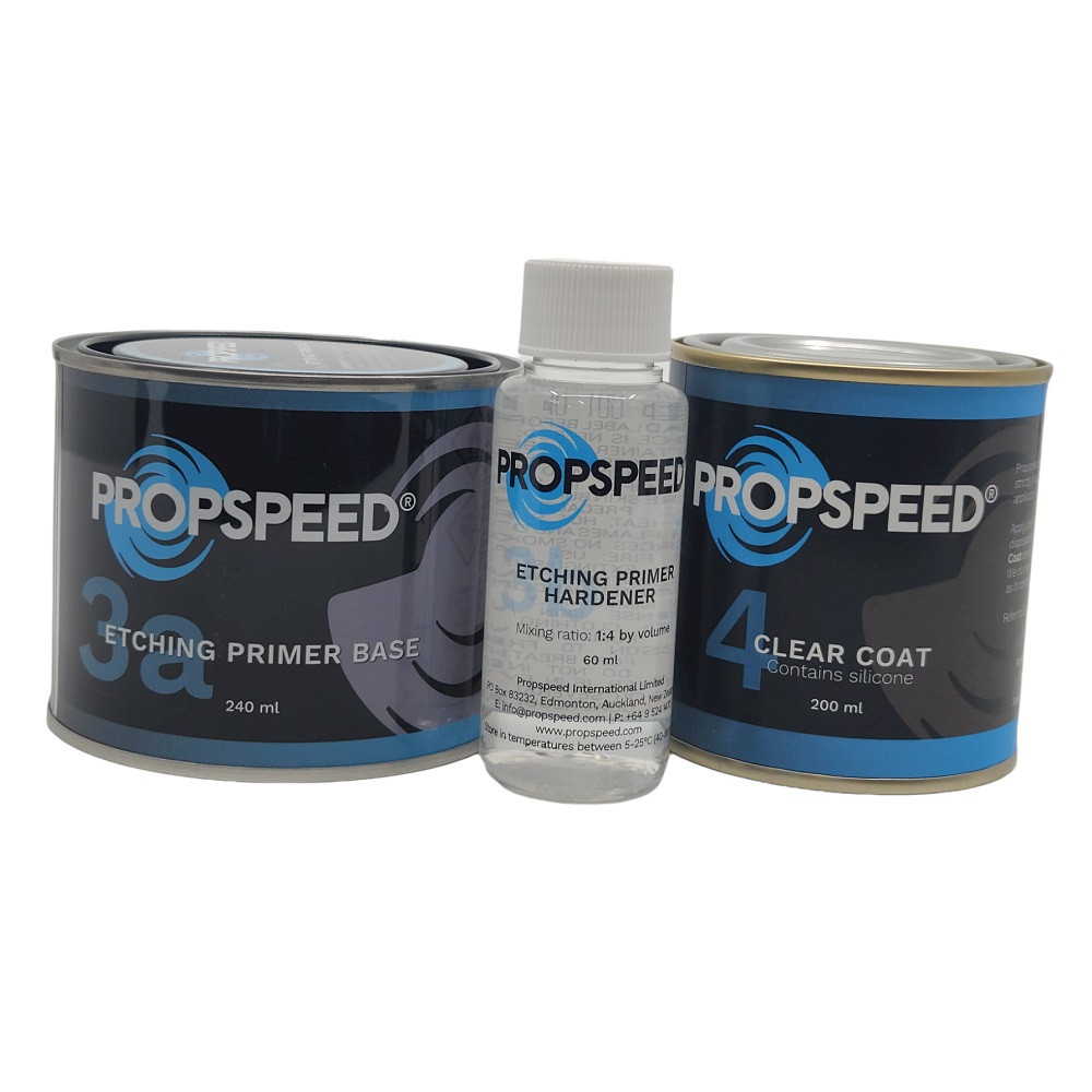 Propspeed Medium Kit 500ml showing Etching Primer Base, Hardener, and Clear Coat in the box