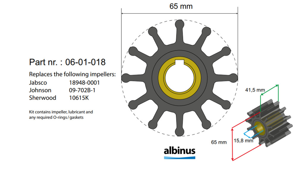 Albinus 10615K impeller kit for Cummins 4BT and 6BT marine engines
