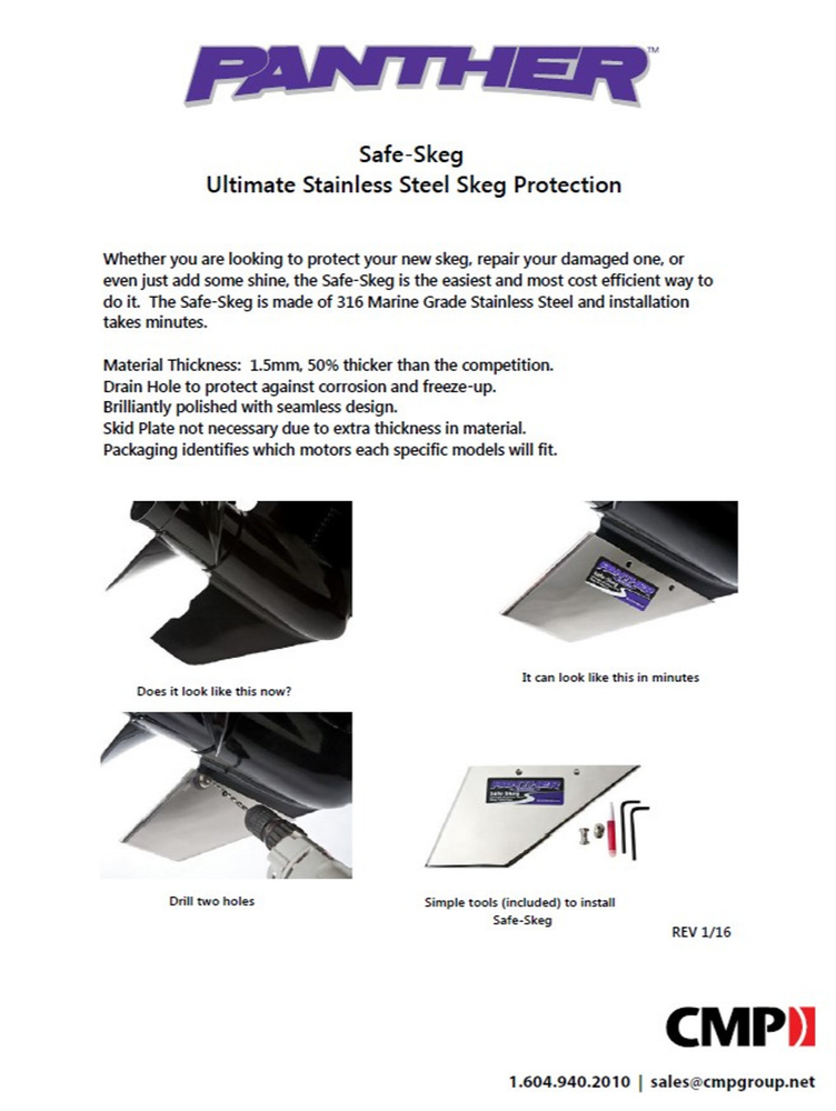 Panther Mercury I/O Alpha 1 Drives 316 Stainless Steel Safe Skeg Protector 35-SS605
