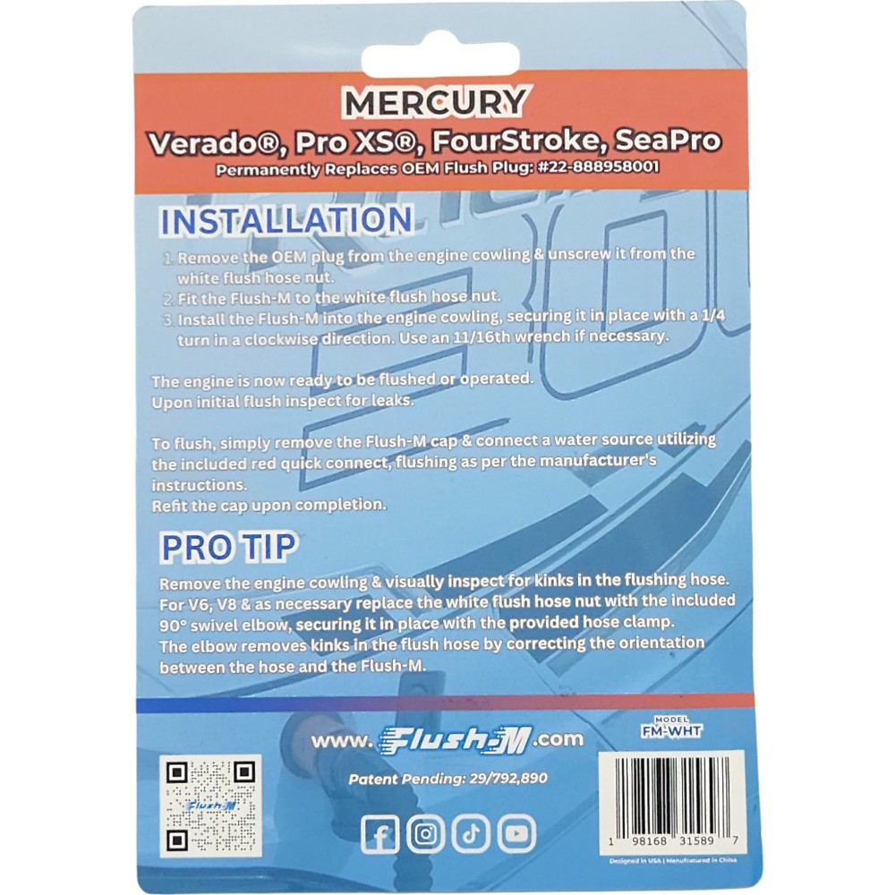 Flush-M Quick Flushing Plug Solution: Replaces Mercury 22-888958001 - White