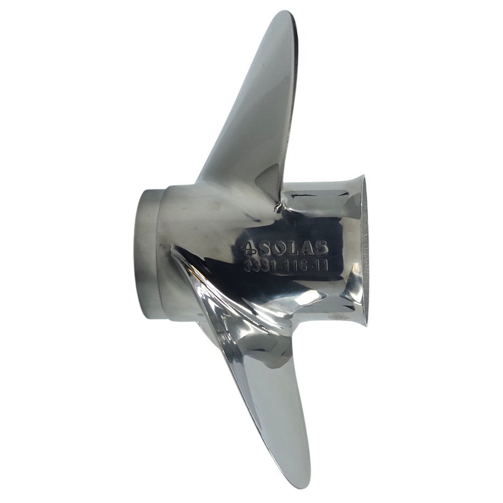 Evinrude 40-75HP New Saturn 3 Stainless Steel Propeller showing blade design
