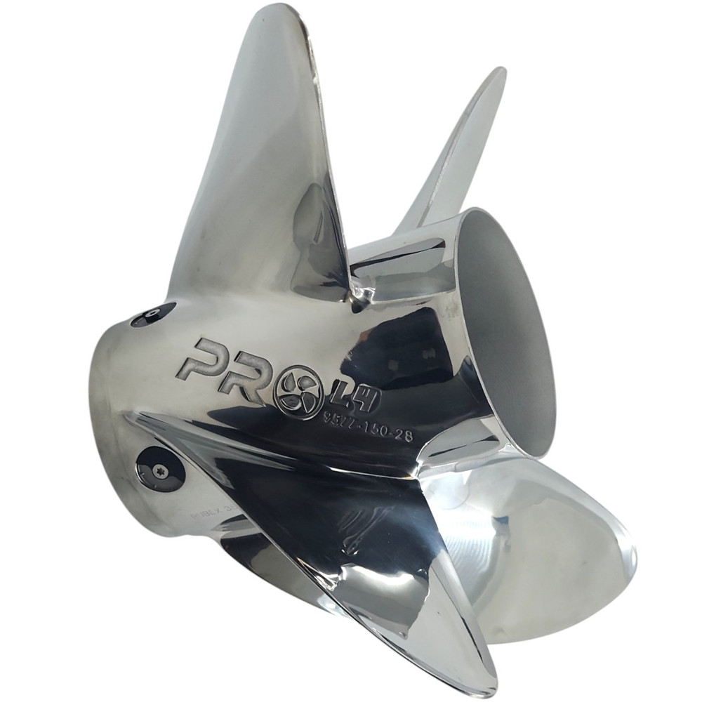 Aggressive camber and cupped blade design for Johnson 200-300HP Rubex Pro L4 propeller