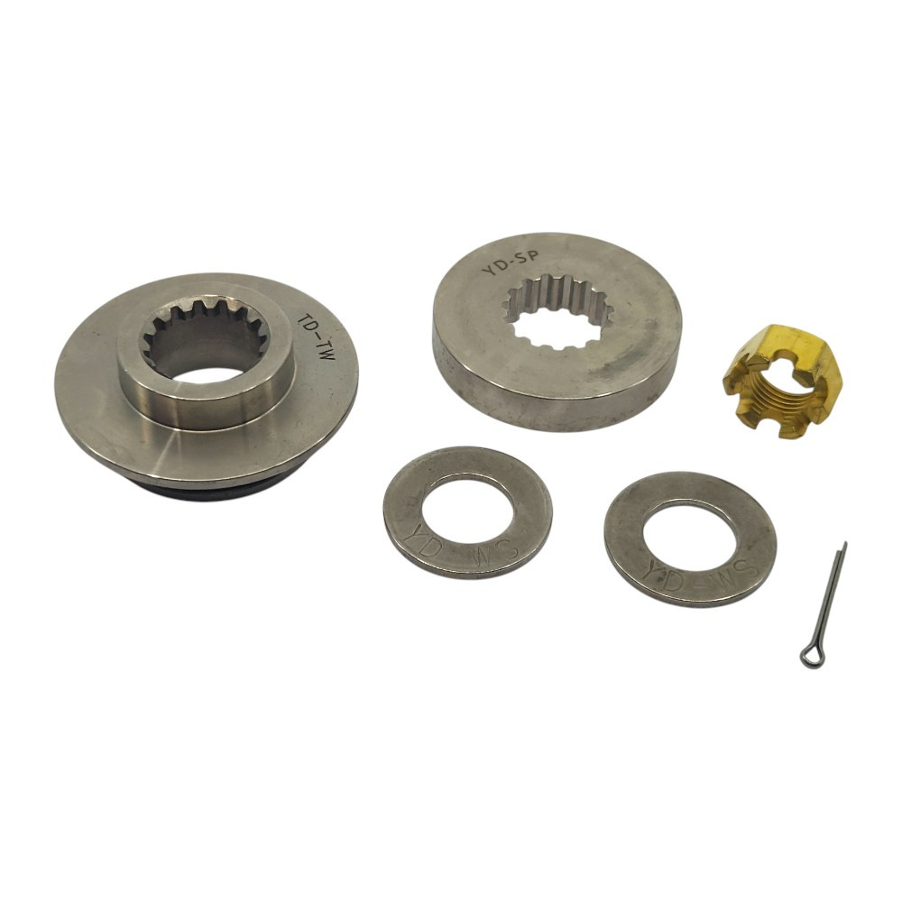 Complete Tohatsu TD-PKT propeller hardware kit with thrust washer, spacer, washers, nut & cotter pin
