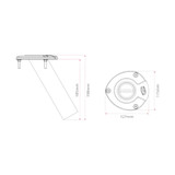 Diagram of Bluewater Exploding Fish 30 Degree Head Stainless Steel Rod Holder showing dimensions, shaft angle, and mounting details