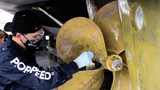 Applying Propspeed Stripspeed to marine propeller to remove anti-fouling coating