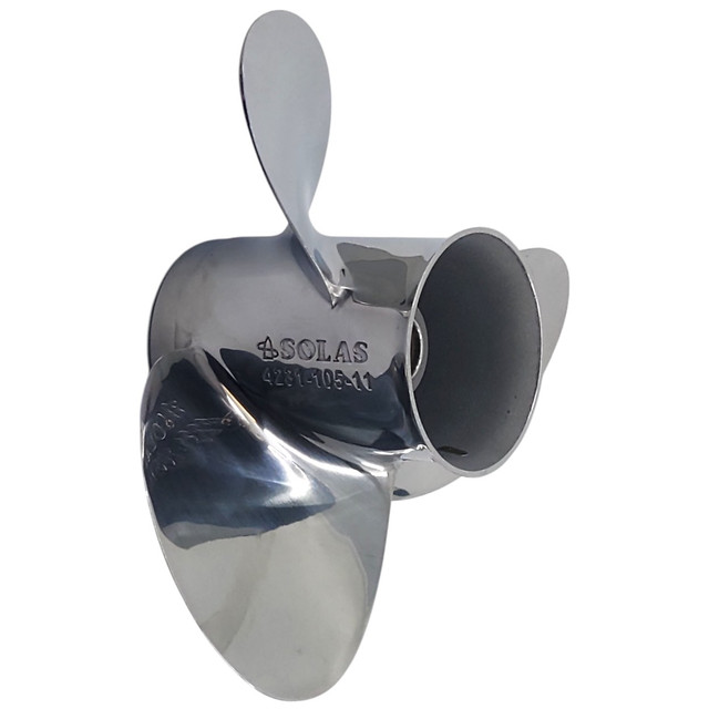 Evinrude 15-35HP New Saturn 3 Blade Stainless Steel Propeller front view Evinrude 15-35HP New Saturn 3 Blade Stainless Steel Propeller front view