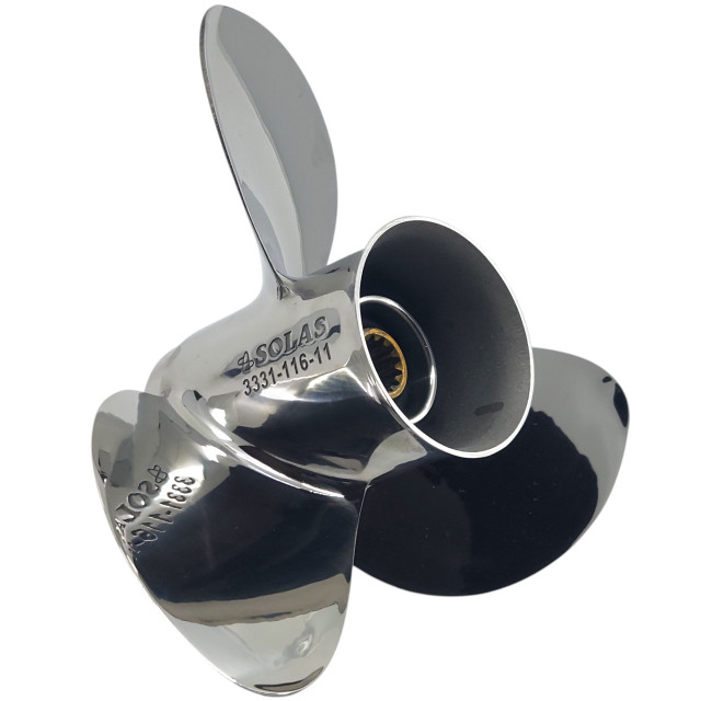 Evinrude 40-75HP New Saturn 3 Stainless Steel Propeller front view Evinrude 40-75HP New Saturn 3 Stainless Steel Propeller front view