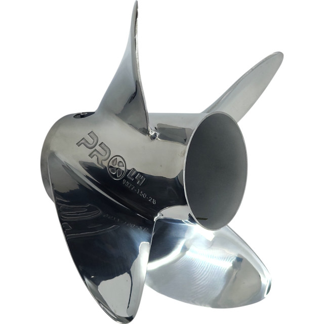 Evinrude 200-300HP Rubex Pro L4 Stainless Steel LH Propeller front view Evinrude 200-300HP Rubex Pro L4 Stainless Steel LH Propeller front view