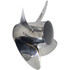 Evinrude 40-140HP Rubex 4 Blade Stainless Steel Propeller showing high rake and cupped blade