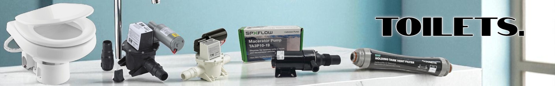Macerators, Toilet Service Kits, Toilet Service Parts, Toilets, Treatments