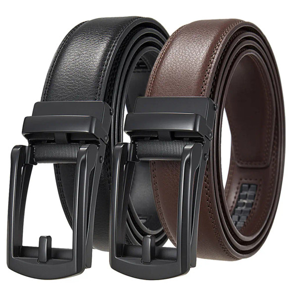 2Pack-Men's Genuine Cowhide Leather Belt with Automatic Alloy Buckle Custom Length Business Belt