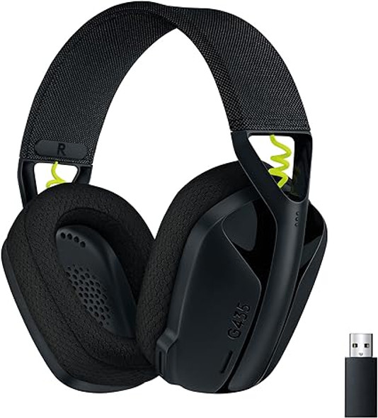 Logitech G435 Lightspeed and Bluetooth Wireless Gaming Headset - Lightweight Over-Ear Headphones, Built-in mics, 18h Battery, Compatible with Dolby Atmos, PC, Mobile - Black