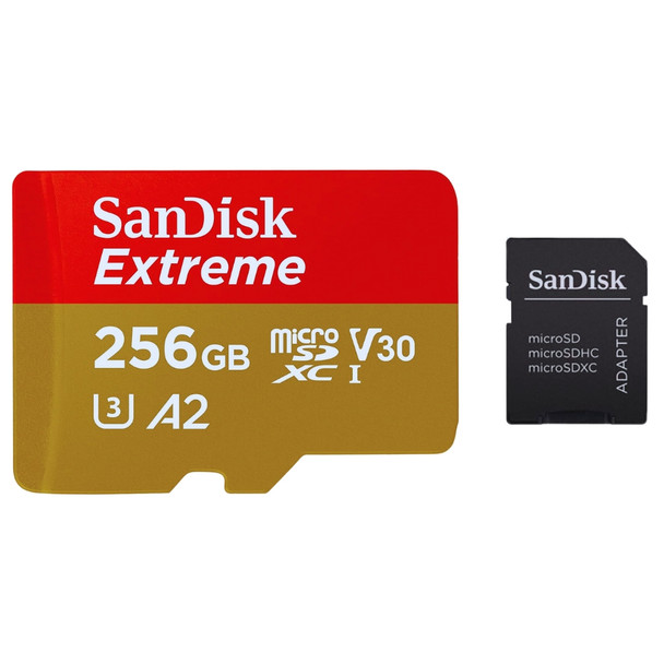 SanDisk – 256GB Extreme UHS-I micro SDXC 190MB/s SDSQXAV-256G-GN6MN + SanDisk Adapter