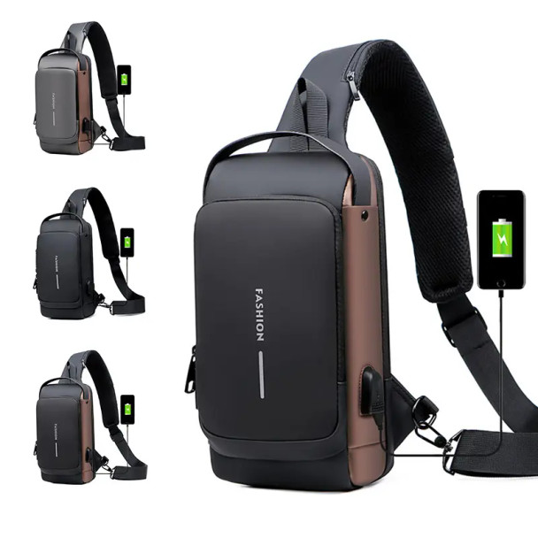 SNESH-Multifunctional Waterproof Fashion High Quality Password Shoulder Usb Slingbag Sport Crossbody Sling Chest Bag for Men