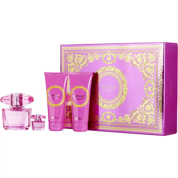 Versace Bright Crystal Absolu  Eau De Parfum Spray 3 oz & Body Lotion 3.4 oz & Shower Gel 3.4 oz & Eau De Parfum 0.17 oz Mini