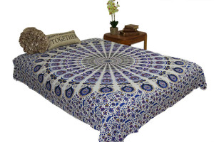 Hippie Mustard Blue Mandala Tapestry Bohemian Wall Hanging Throw Dorm Decor