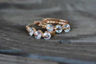 18K Gold Plated 3 Oval White Zircon AAA+ Designer Earrings Hoops Loops