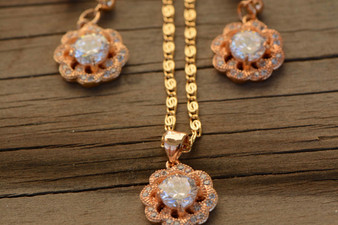 18K Gold White Flower Zircon AAA Designer Women Brass Set 